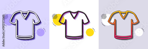 T-shirt line icon. Halftone dotted pattern. Gradient icon with grain shadow. Tee shirt wear sign. Fabric sport clothes symbol. Line t-shirt icon. Various designs. Vector