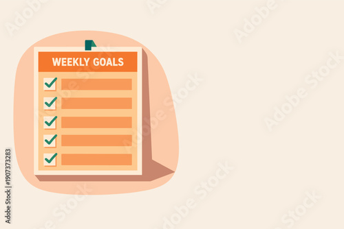 Weekly goals checklist board with simple rectangular board and generic check markers arranged neatly seen from top-down view,