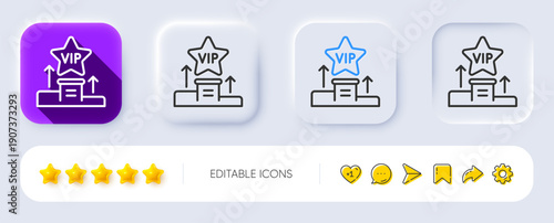 Vip podium line icon. Neumorphic, Flat shadow, 3d buttons. Very important person star sign. Member club privilege symbol. Line vip podium icon. Social media icons. Vector