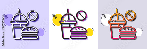 Stop Fast food line icon. Halftone dotted pattern. Gradient icon with grain shadow. Hamburger with soda drink sign. Unhealthy burger symbol. Line fast food icon. Various designs. Vector