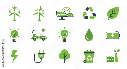 Eco friendly icons set for sustainable living and green energy concepts