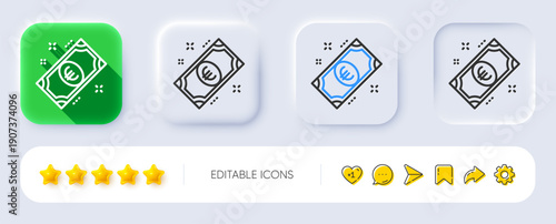 Euro money line icon. Neumorphic, Flat shadow, 3d buttons. Payment method sign. Eur symbol. Line euro money icon. Social media icons. Vector
