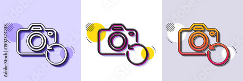 Recovery photo camera line icon. Halftone dotted pattern. Gradient icon with grain shadow. Backup data sign. Restore information symbol. Line recovery photo icon. Various designs. Vector