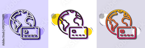 Internet pay line icon. Halftone dotted pattern. Gradient icon with grain shadow. Credit card sign. Non-cash money symbol. Line internet pay icon. Various designs. Vector