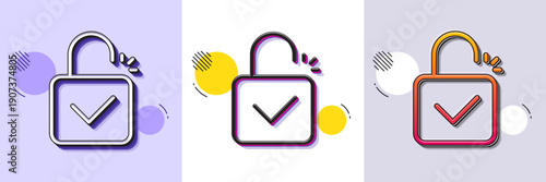 Lock line icon. Halftone dotted pattern. Gradient icon with grain shadow. Padlock approved sign. Security access symbol. Line lock icon. Various designs. Vector