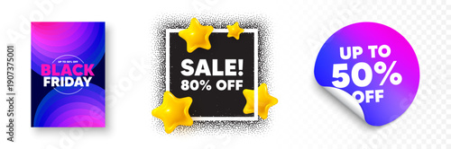 Sale photo frame 3d stars. Discount sticker banner. Sale 80 percent off discount. Promotion price offer sign. Retail badge symbol. Black friday poster. Promo background. Vector