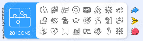 Info, Consult and Graph chart line icons. Interest rate, AI generate, Inflation icons. Pack of Co2, Recovery devices, Attention icon. Report document, Car insurance, Freezing pictogram. Vector