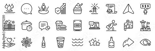 Whiskey bottle, Augmented reality and Delivery man line icons pack. Share, Message, Paper plane icons. Farsightedness, Ssd, Ice tea web icon. Vector
