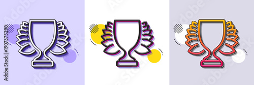 Award cup line icon. Halftone dotted pattern. Gradient icon with grain shadow. Winner Trophy with Laurel wreath symbol. Sports achievement sign. Line winner icon. Various designs. Vector