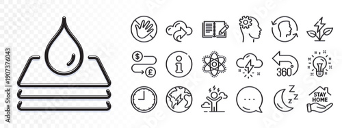 Engineering, Thunderstorm weather and Moon line icons for web app. Glare of light effect. Message icon. Pack of Eco power, Feedback, Waterproof pictogram icons. Vector