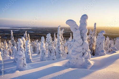 Snowed-in trees, winter landscape, Riisitunturi National Park, Posio, Lapland, Finland