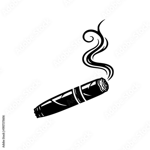 Vintage Style Lit Tobacco Cigar with Swirling Smoke Trail Vector Illustration