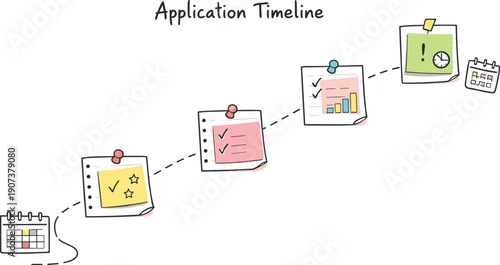 Minimalist Planning Roadmap. Milestone roadmap path, notebook strips as checkpoints, mini chart and calendar icons, pinned sticky