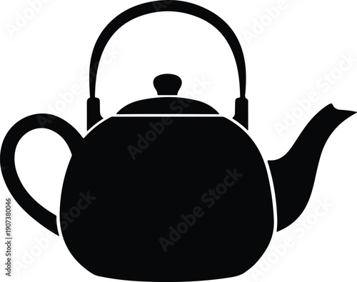 Classic black ceramic teapot for tea ceremony kitchen silhouette vector illustration