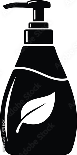 Eco friendly natural organic hand soap lotion dispenser bottle leaf silhouette vector illustration
