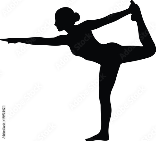 Graceful woman balancing in yoga Lord of the Dance pose silhouette vector illustration