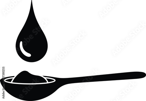 Liquid drop falling onto spoon icon graphic minimal black silhouette vector illustration