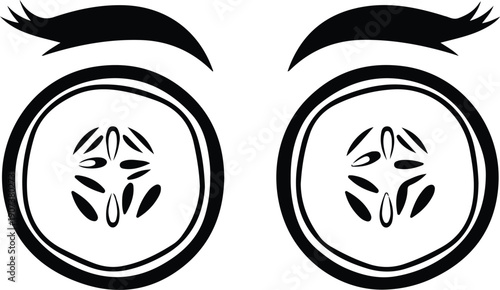 Minimalist black silhouette cucumber slices as eyes for beauty spa silhouette vector illustration