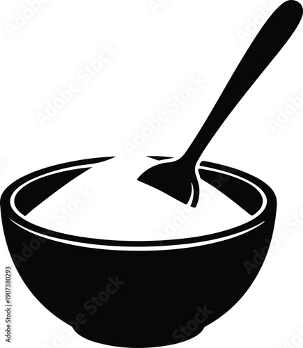 Minimalist kitchen bowl with spoon ingredient cooking baking food design silhouette vector illustration