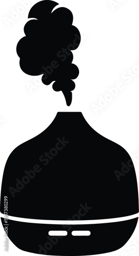 Modern essential oil aroma diffuser humidifier with vapor cloud silhouette vector illustration