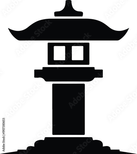 Traditional Japanese stone lantern icon oriental garden light symbol silhouette vector illustration