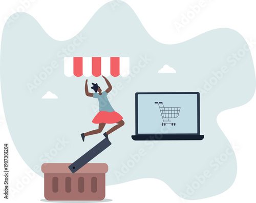 Open shop online, start e-commerce store selling product online, build website create virtual store in the internet concept.person's life situation and his activities.