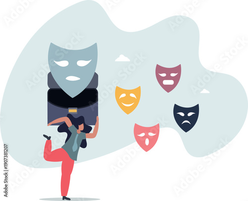 Imposter syndrome, hypocrisy, business dishonest or liar, fake, crime or fraudulent concept.person's life situation and his activities.