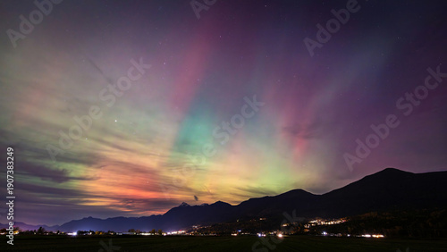 Photos Northern Lights Over Mount Cheam with Farmland Lights in Chilliwack, British Col