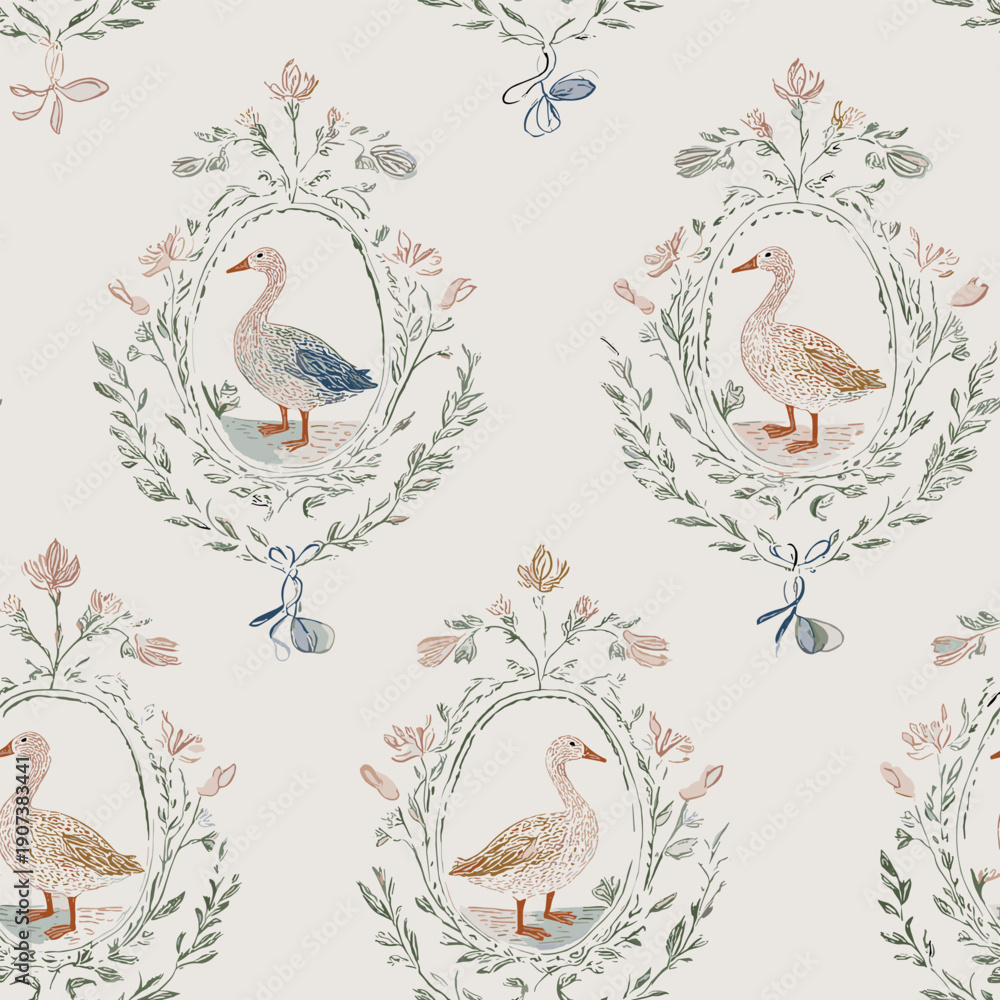 Obraz premium Romantic-seamless-whimsy-pattern-Goose.eps