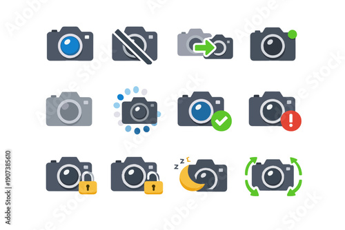 Simple icon vector loading unlocked image camera locked generation off state success