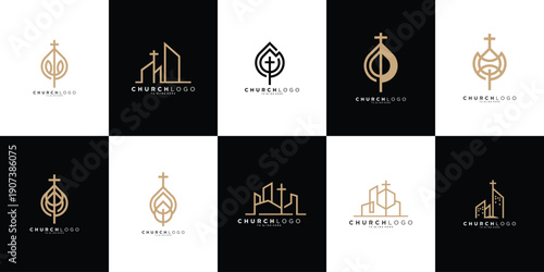 church logo design icon. Bible Church logo design vector. Cross and Holy Bible logo collection