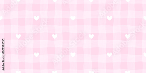 Cute striped seamless background with watercolor waves and a light gingham mood. Ideal for kids fabric, nursery decor, and girly textile prints