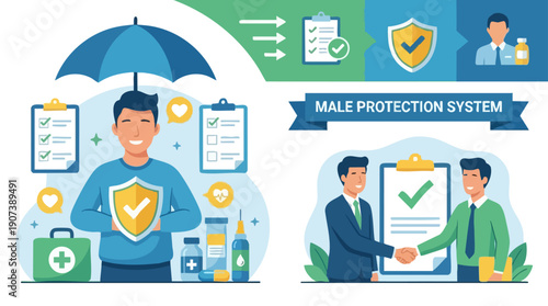 Businessman with protection and protection system.
