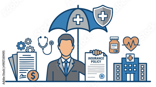 Businessman with health insurance policy documents.