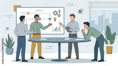 Businessmen Discussing Graphs and Charts.