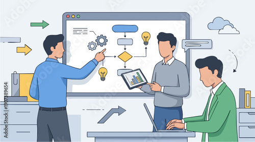 Businessmen Discussing Strategy and Data.