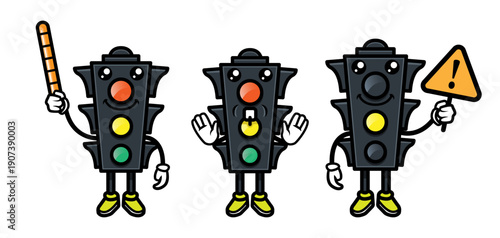 Set of traffic light mascot design templates.