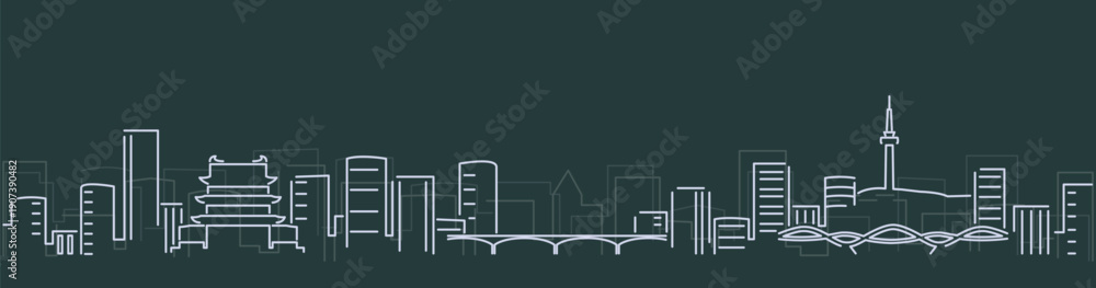 Fototapeta premium Changsha Simple Lines Skyline on Dark Background