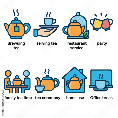 Tea icons collection: brewing, serving, and ceremonial tea moments
