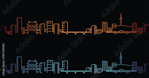 Changsha Neon Style Simple Skyline on Dark Background