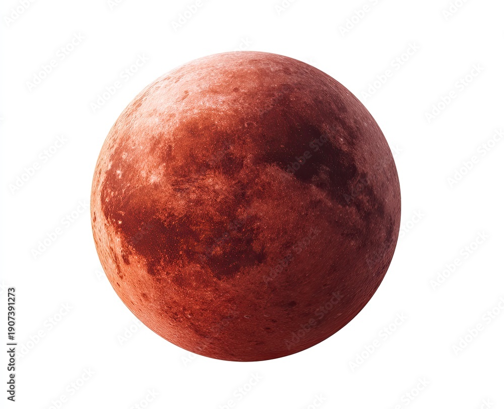 Fototapeta premium A red-toned celestial sphere with textured surface against a stark white background