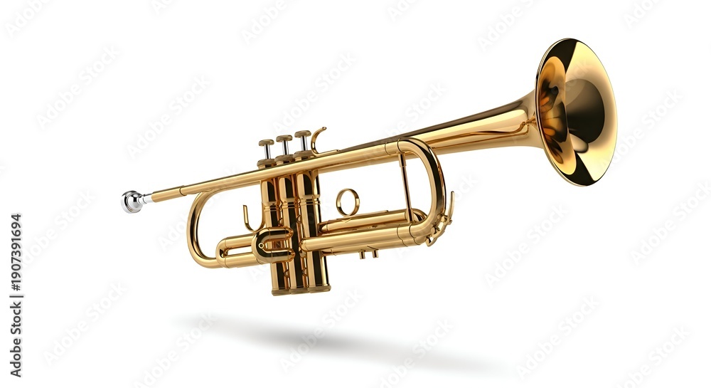 Obraz premium Golden Brass Trumpet Isolated On White Background Musical Instrument Mockup For Music, Performance, And Education Visuals Concept