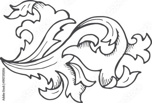 Flourish botany engraving. Classic ornament. Vintage element