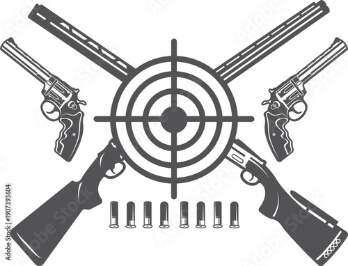 Shooting weapons crossed black logo. Target label