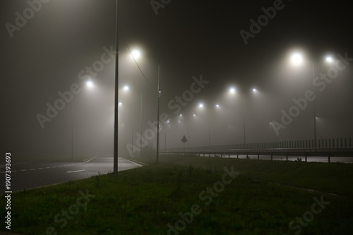 street lights in fog