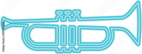 Trumpet neon sign. Blue glow light label