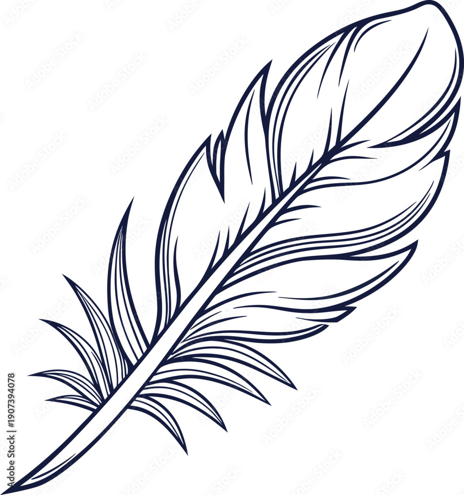 Obraz premium A blue feather on a white background