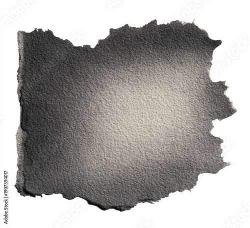 Monochrome torn paper, textured, with gradient shading. Edges are jagged, isolated on white