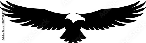 Bald Eagle Wings Spread Silhouette Vector Illustration Showing Majestic Flying Bird Isolated on White Background