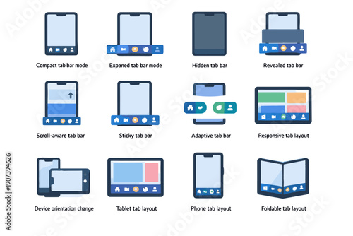 Generation expanded hidden layout adaptive image compact revealed tab icon bar vector